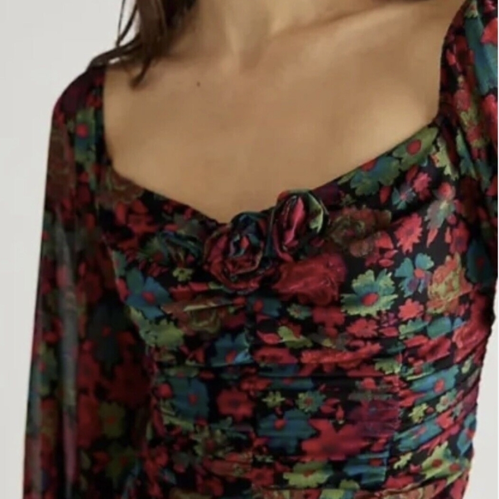 Free People NWOT Oh La La Blouse in Black Floral - Picture 2 of 10